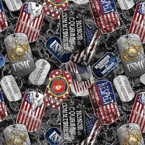 Sykel Enterprises Military Dogtags - Marines // Quilting Cotton // Cotton Woven // 100% cotton // Military Service Fabric