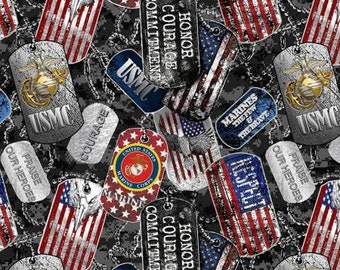 Sykel Enterprises Military Dogtags - Marines // Quilting Cotton // Cotton Woven // 100% cotton // Military Service Fabric