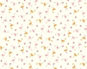 Stardust - Flamingos Vintage White by Riley Blake Fabrics // 100% cotton // Quilting Fabric // Metallic Fabric