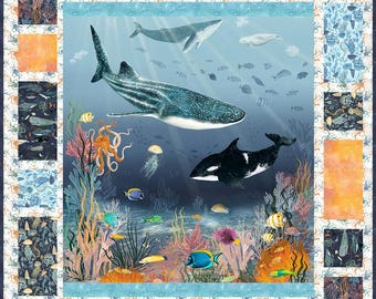 Fish & Chips Quilt Kit: Whale Deep Blue Fabric (54" x 62")