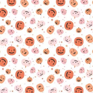 Hey Pumpkin - Pumpkins White by Riley Blake Fabrics // 100% cotton // Quilting Fabric // Pink Halloween Fabric