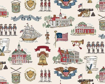 Independence - Main by Riley Blake Fabrics // Quilting Cotton // Cotton Woven // 100% cotton // Patriotic Fabric // 1776 // Landmarks