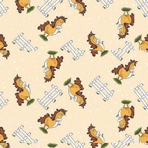 Farmyard Tails - Horse Allover by Studio E Fabrics // Quilting Cotton // Cotton Woven // 100% cotton // Farm Animals Fabric