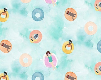 Dear Stella Summer Lovin&#39; Pool Tubes Fabric // Quilting Cotton // Cotton Woven // 100% cotton // Swimming Fabric