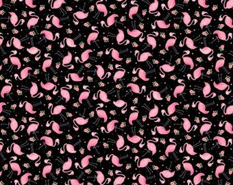 Kanvas Fun in the Sun - Mini Flamingos Black Fabric // Quilting Cotton // Cotton Woven // 100% cotton // Beach Fabric