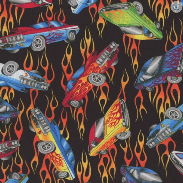 Muscle Cars & Flames by Timeless Treasures Fabric // Quilting Cotton // Cotton Woven // 100% cotton // Hot Rod Fabric
