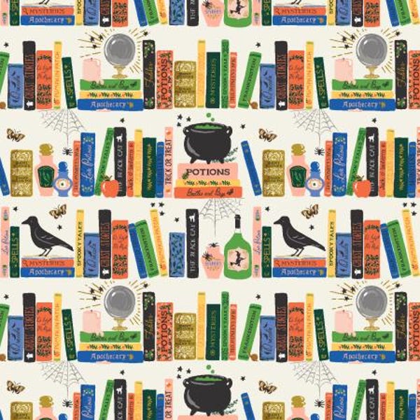 Halloween Spellbound Cream Metallic by Rifle Paper Co for Cotton + Steel // Quilting Cotton // Cotton Woven // 100% cotton // Book Fabric