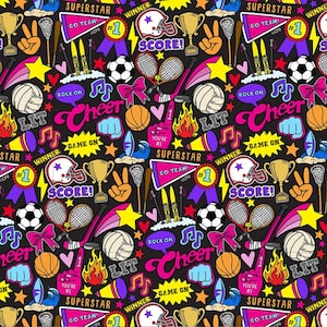 Girl Sports by Print Concepts Fabric // Quilting Cotton // Cotton Woven // 100% cotton // Cheerleading Fabric
