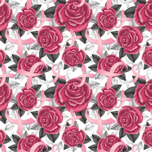 David's Textiles - Ribbons and Roses // 100% Cotton // Quilting Cotton // Breast Cancer Awareness Fabric