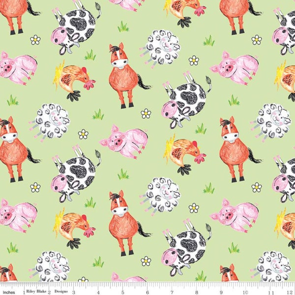 Coloring on the Farm Animals Green by Riley Blake Fabrics // Quilting Cotton // Cotton Woven // 100% cotton // Farm Animals Fabric