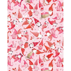 Be My Gnome - Sweet Gnomes Lt Pink by Benartex Fabric // Quilting Cotton // Cotton Woven // 100% cotton // Valentine&#39;s Day // Gnome Fabric