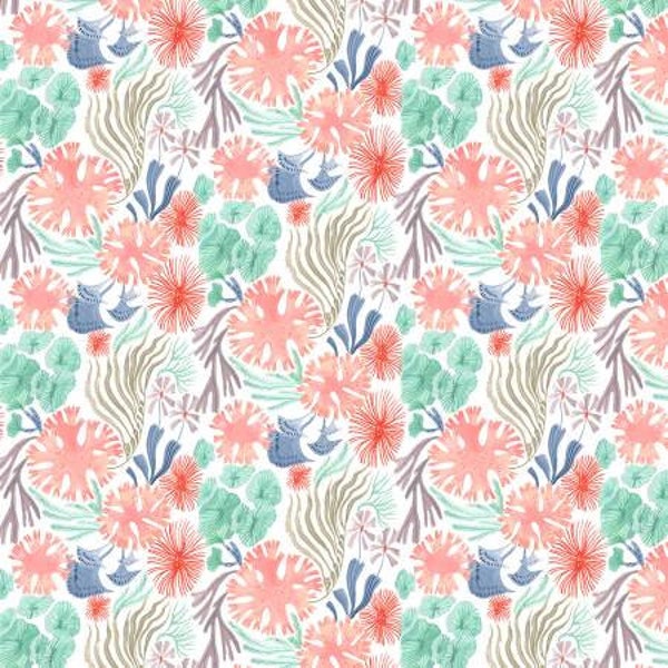 Dear Stella Illuminary Sea White Sea Floral Fabric // Quilting Cotton // Cotton Woven // 100% cotton // Coral Reef Fabric