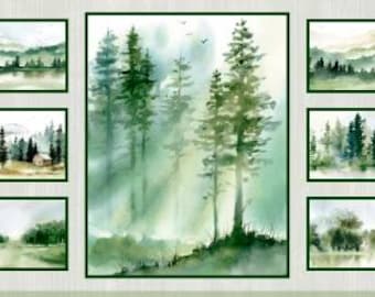 Mista Vista - Misty Forest Panel by P&B Textiles // Quilting Cotton // Cotton Woven // 100% cotton // Scenic Fabric