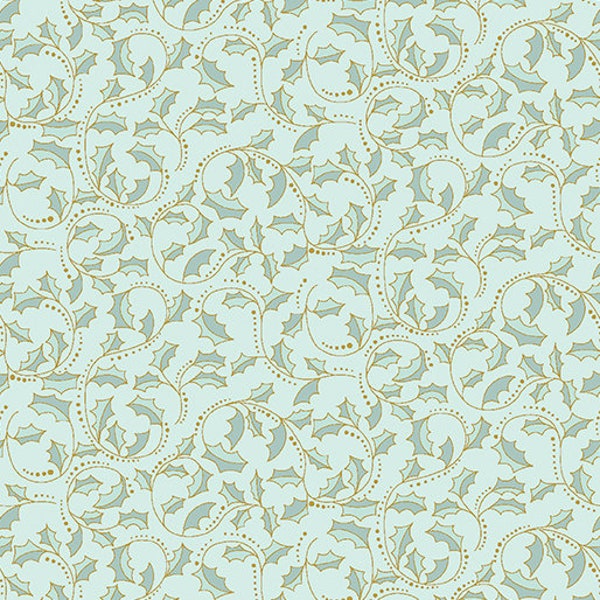 A Festive Medley - Golden Leaf Scroll Lt. Teal by Benartex Fabrics // Quilting Cotton // Cotton Woven // 100% cotton // Holly Fabric