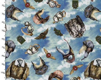 First in Flight Flight Gear by 3 Wishes Fabrics // 100% quilting cotton // Airplane Fabric // Aviation Fabric