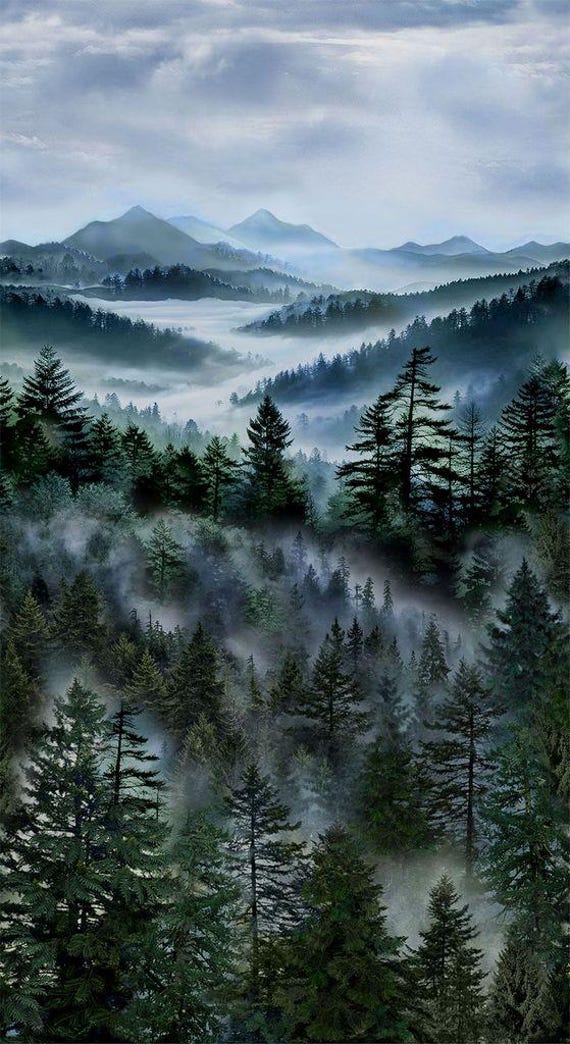 Misty Mountain Multi by Timeless Treasures Fabric // Quilting Cotton // Cotton Woven // 100% cotton // Tree Fabric