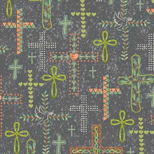 Rejoice Crosses Slate by QT Fabrics // 100% cotton // Quilting Fabric // Religious Fabric