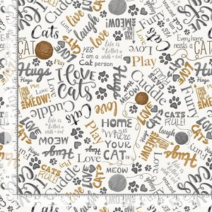 Quirky Cats Ball of Yarn and Text by Timeless Treasures Fabric