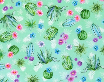 Desert Blooms Cacti Aqua by Robert Kaufman Fabric // Quilting Cotton // Cotton Woven // 100% cotton // Cactus Fabric