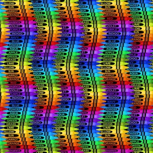 May include: A colorful pattern of crayon-shaped blocks with the names of colors written on them. The colors are arranged in a rainbow pattern, with red, orange, yellow, green, blue, indigo, and violet.