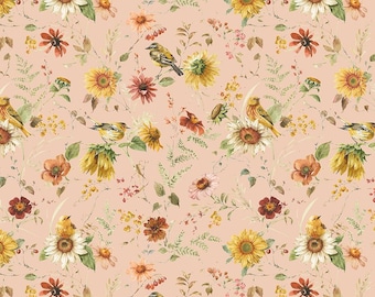 Sunflower Whispers - Prairie Blush by Riley Blake Fabrics // Quilting Cotton // Cotton Woven // 100% cotton // Floral Fabric // Bird Fabric