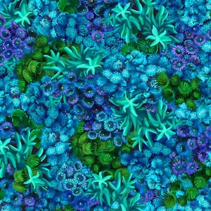 Treasures at Sea Coral Blue by QT Fabrics // Quilting Fabric // 100% Cotton // Ocean Fabric // Coral Reef Fabric