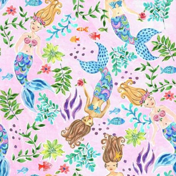 Print Concepts Mermaids Pink Fabric // Quilting Cotton // Etsy