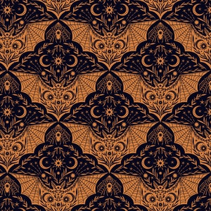 Cast a Spell Orange Floral Bat by Lewis and Irene Fabrics // 100% cotton // Quilting Fabric // Halloween Fabric // Bat Fabric