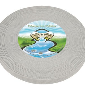 May include: A roll of gray polypropylene webbing. The label reads "Country Brook Design" and "Polypropylene Webbing".