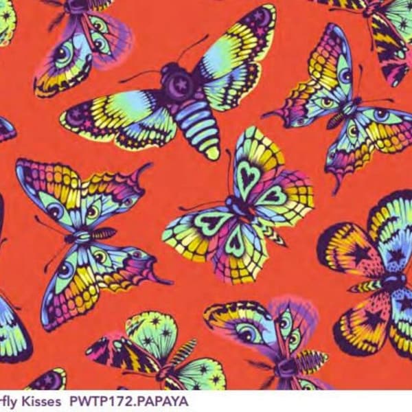 Tula Pink Daydreamer - Butterfly Kisses Papaya // 100% cotton // Quilting Fabric // Freespirit Fabrics // Insect Fabric