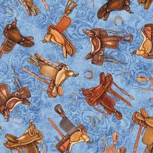Running Wild Saddle Toss by QT Fabrics // Quilting Fabric // 100% Cotton // Horse Fabric // Western Fabric