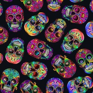 Day of the Dead Sugar Skulls Timeless Treasures Fabric // Quilting Cotton // Cotton Woven // 100% cotton // Dia De Los Muertos Fabric