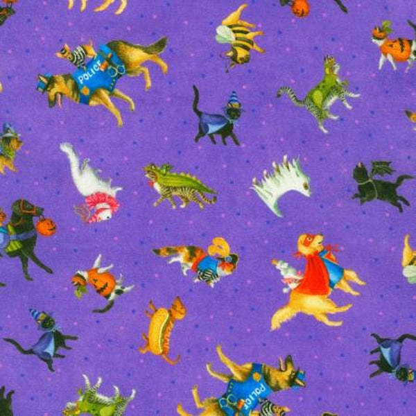 Trick or Treat Dogs & Cats Gumdrop by Robert Kaufman Fabrics // 100% cotton // Quilting Fabric // Halloween Fabric // Pet Fabric