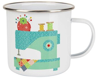 Sew Happy Enamel Mug // Lori Holt Bee in My Bonnet // Riley Blake Fabrics // Drinkware // Sewing Machine