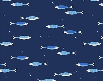 Ruby Star Society Water School Day Navy // 100% cotton // Quilting Fabric // Fish Fabric