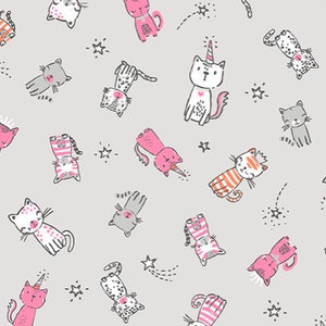 Michael Miller - Meowgical - Purring Friends Grey Fabric // Quilting Cotton // Cotton Woven // 100% cotton // Cat Fabric