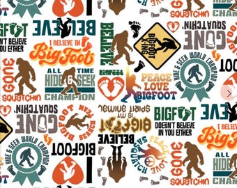 Legendary Loner I Believe in Bigfoot by 3 Wishes Fabric // Quilting Cotton // Cotton Woven // 100% cotton // Sasquatch Fabric