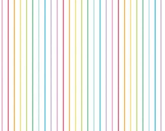 Riley Blake Sunshine Blvd Stripes White // 100% quilting cotton // Rainbow Stripe Fabric