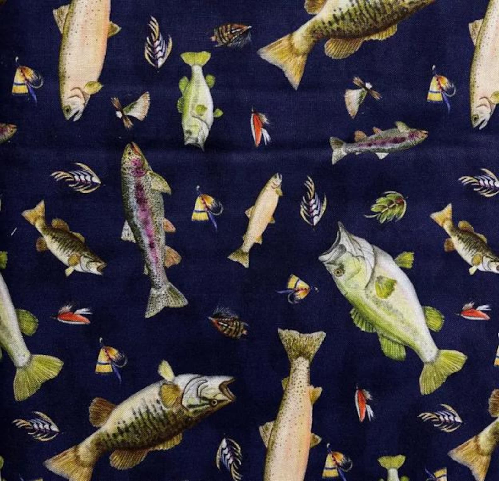 Fishful Thinking - Catch of the Day Navy by Camelot Fabrics // Quilting ...