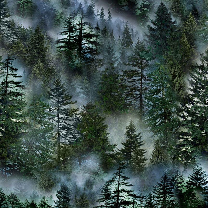 Misty Mountain Evergreen Forest by Timeless Treasures Fabric // Quilting Cotton // Cotton Woven // 100% cotton // Tree Fabric