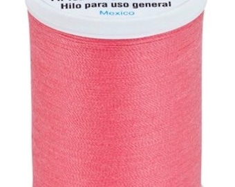 May include: A spool of pink Coats Dual Duty XP all-purpose thread, 250 yards (229 meters). The spool is labeled "Fil Tout Usage" and "Hilo para uso general".