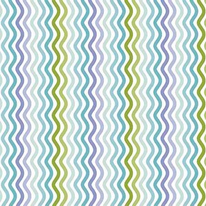 May include: A repeating pattern of vertical wavy lines in shades of blue, green, and purple on a white background. The design features alternating stripes of varying widths, creating a textured, flowing effect. The color palette is soft and inviting.