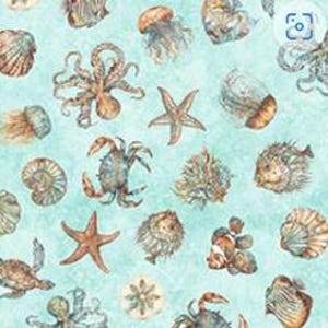 Atlantis Sea Creature Toss Turquoise by QT Fabrics // Quilting Fabric // 100% Cotton // Ocean Fabric // Sealife Fabric