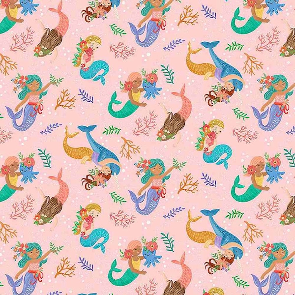 Sea Friends - Mermaid Friends by Timeless Treasures Fabric // Quilting Cotton // Cotton Woven // 100% cotton // Mermaid Fabric