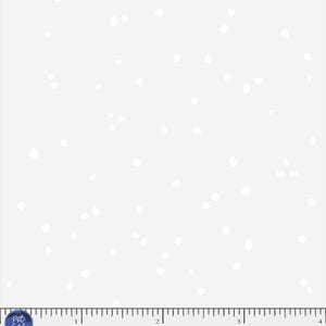 May include: White fabric with a repeating pattern of small, irregular white dots. The dots are scattered across the surface, creating a subtle, textured appearance. The fabric has a clean, minimalist aesthetic.