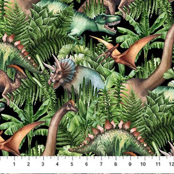 Paleo Tales Dino Jungle by Northcott Fabrics // Quilting Cotton // Cotton Woven // 100% cotton // Dinosaur Fabric