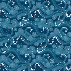 Mermaid Tails Waves Dark Blue by Studio E Fabrics // Quilting Fabric // 100% Cotton // Water Fabric