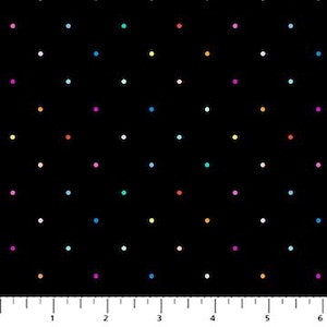 May include: A colorful pattern of small dots on a black background. The dots are arranged in a repeating pattern, creating a geometric design.