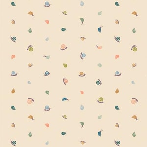 May include: A seamless pattern featuring a variety of colorful snails on a light beige background. The snails are in different sizes and orientations, with some facing left and others facing right. The pattern is perfect for use in a variety of creative projects, such as fabric, wallpaper, or wrapping paper.
