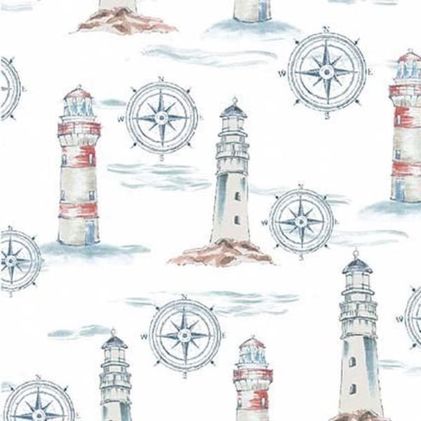 Coastal Living Beacons by Michael Miller Fabric // Quilting Cotton // Cotton Woven // 100% cotton // Nautical Fabric // Lighthouse Fabric